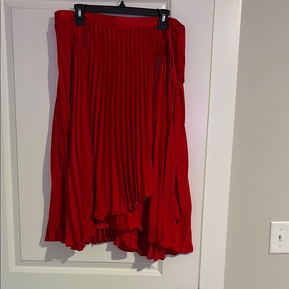Red Pleated Midi Skirt - Women's Skirt